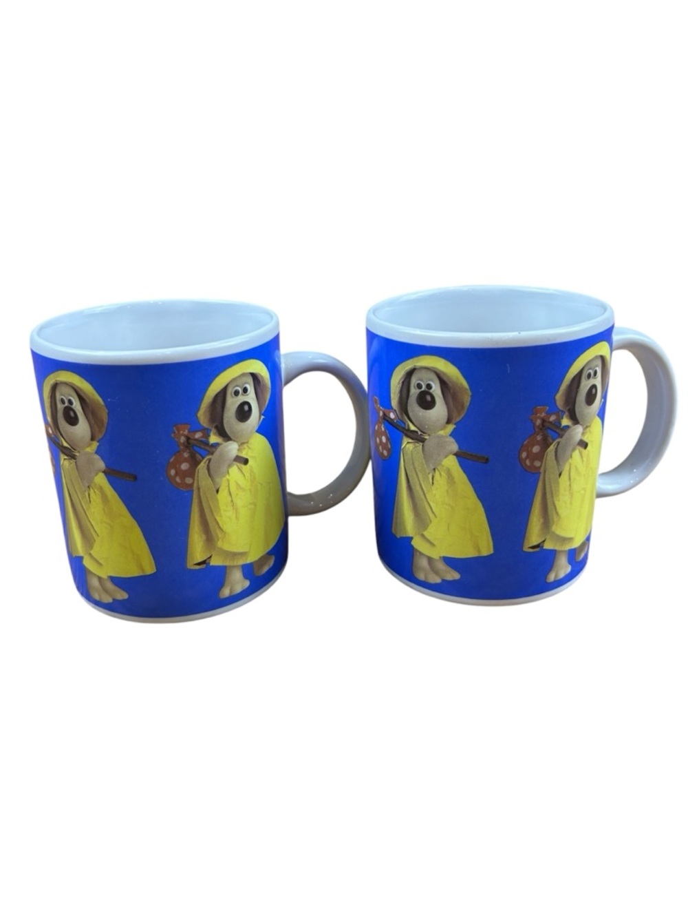 Vintage Wallace and Gromit Mugs Yellow Raincoat Hobo Runaway RARE - Set of 2